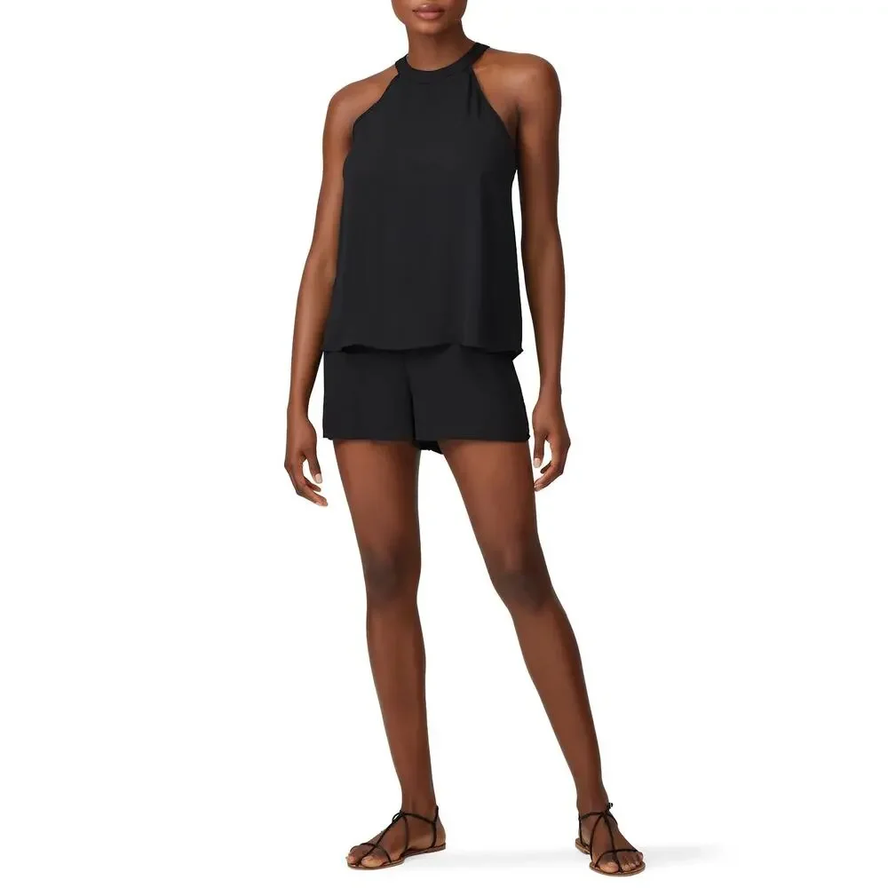 Black Halter Romper Jumpsuit - Women's Sleeveless Summer Style